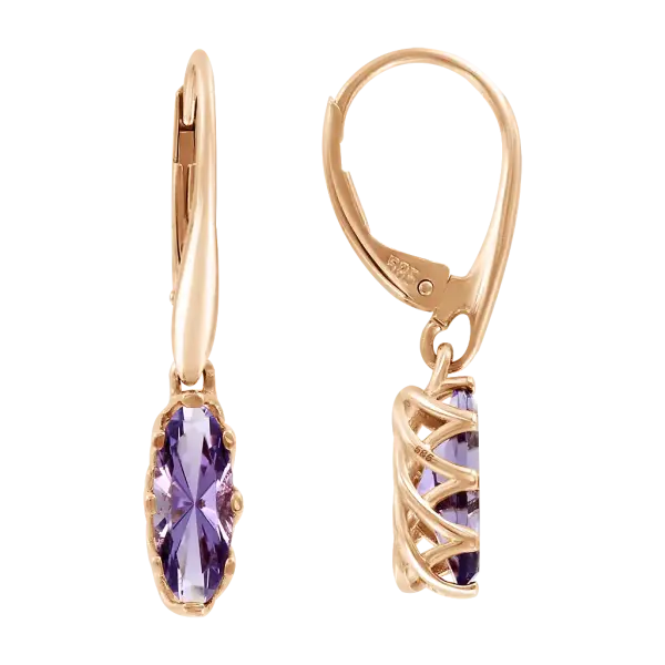 Product image of the product “Earrings “Navette in Lattice” in 585 Rose Gold with Amethyst ”