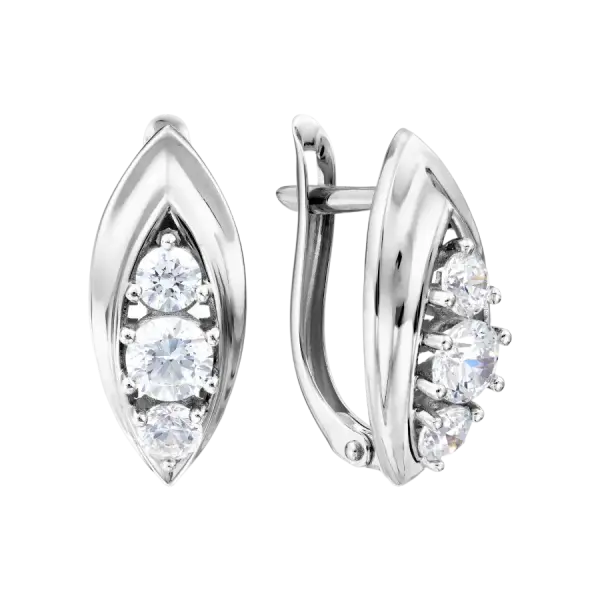 Product image of the product “Earrings “Navette with Three Stones” in 585 White Gold with Cubic Zirconia ”