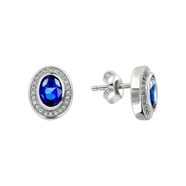 Artikelbild des Artikels “Ohrringe „Ohrstecker oval im Steinkranz“ aus 925 Silber mit Zirkonia und Saphir “