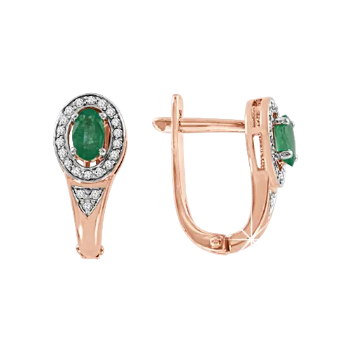Product image of the product “Earrings “Oval in Stone Halo” in 585 Rose Gold with Diamonds and Emerald, Height 15 mm ”