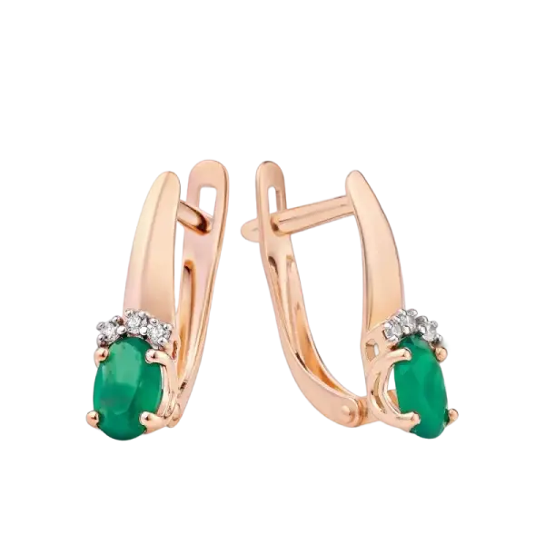 Product image of the product “Earrings “Oval with Stones” in 585 Rose Gold with Cubic Zirconia and Agate ”