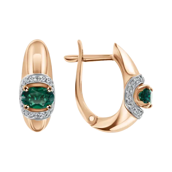 Artikelbild des Artikels “Ohrringe „Oval mit Steinkranz“ aus 585 Rotgold mit Brillanten und Smaragd (synthetisch) “