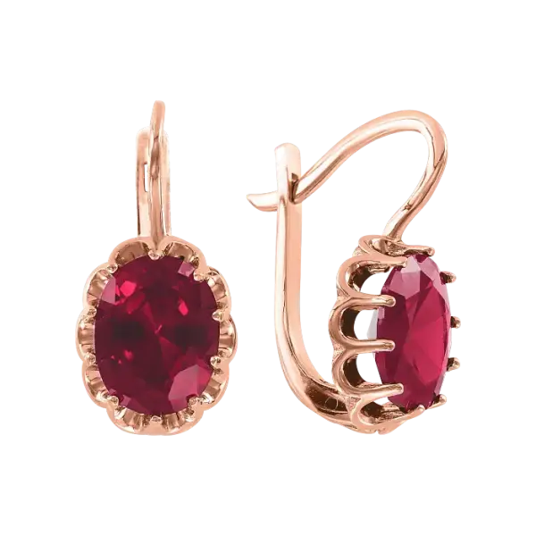 Product image of the product “Earrings “Oval with Scalloped Edge” in 585 Rose Gold with Synthetic Ruby ”
