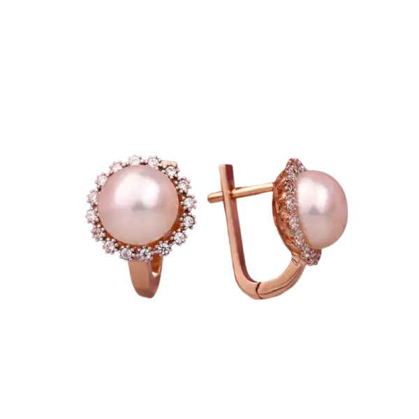Product image of the product “Earrings “Pearl in Flower Halo” in 585 Rose Gold with Cubic Zirconia and Pearls ”