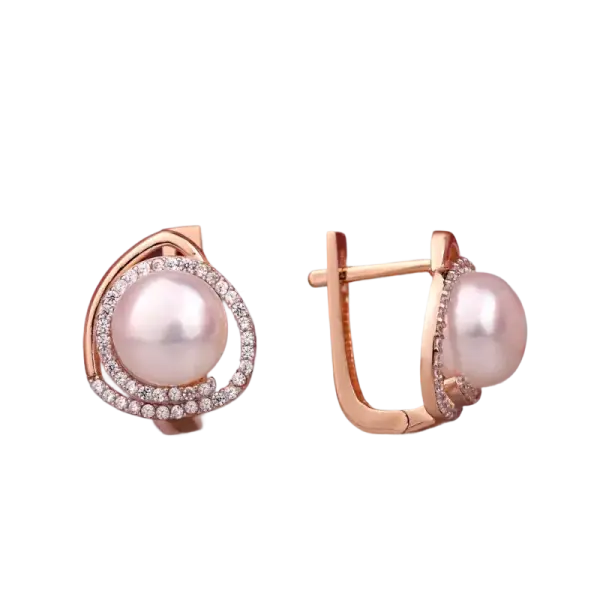 Product image of the product “Earrings “Pearl with Loops” in 585 Rose Gold with Cubic Zirconia and Pearls ”