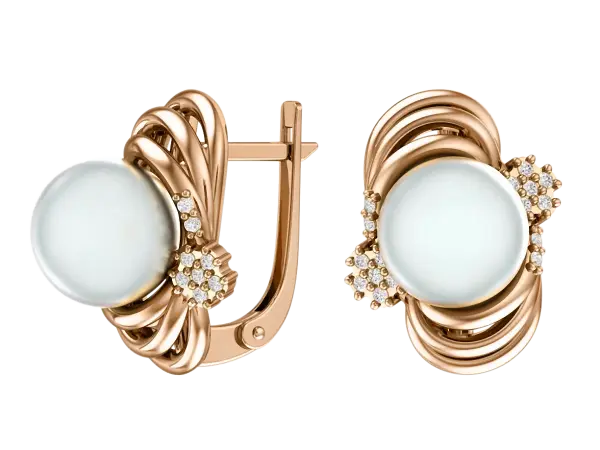 Artikelbild des Artikels “Ohrringe „Perle mit Schlaufenband“ aus 585 Rotgold mit Zirkonia und Perlen “