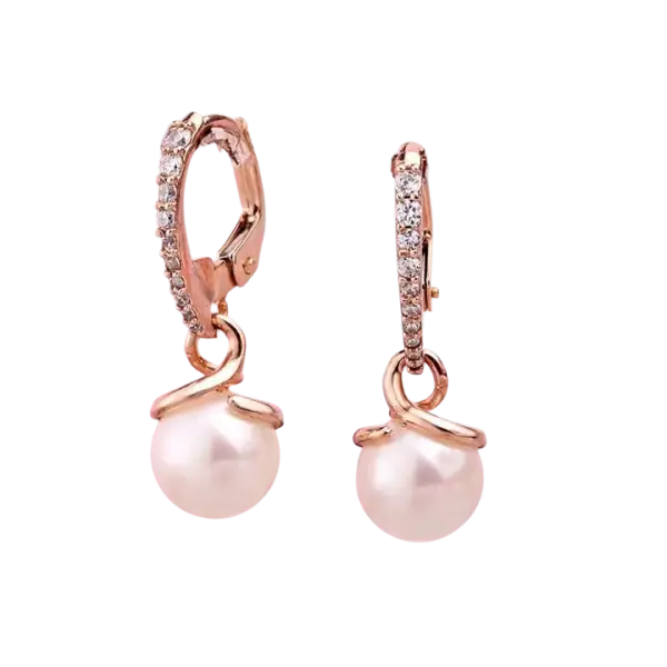 Product image of the product “Earrings “Pearl with Spiral” in 585 Rose Gold with Cubic Zirconia and Pearls ”