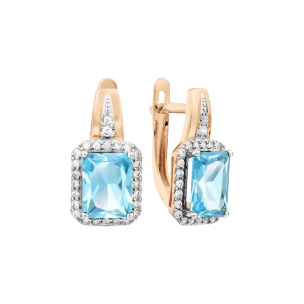 Product image of the product “Earrings “Rectangle in Stone Halo” in 585 Rose Gold with Cubic Zirconia and Topaz ”