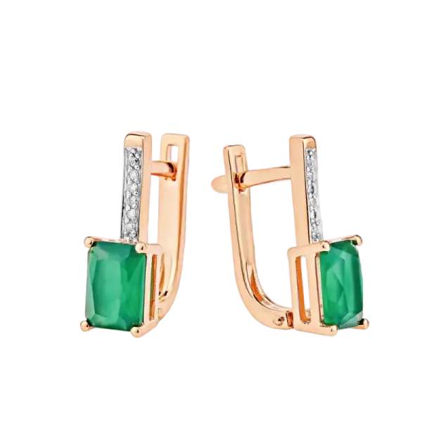 Artikelbild des Artikels “Ohrringe „Rechteck-Stein“ aus 585 Rotgold mit Diamanten und Achat “