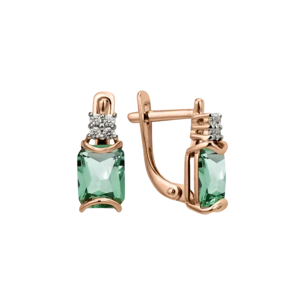 Artikelbild des Artikels “Ohrringe „Rechteck-Stein mit Steinen“ aus 585 Rotgold mit Zirkonia und Sitall “