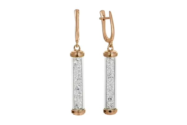 Product image of the product “Earrings “Tube with Crystal Chips” in Gold-Plated 925 Sterling Silver with Jewellery Glass, Height 49 mm ”