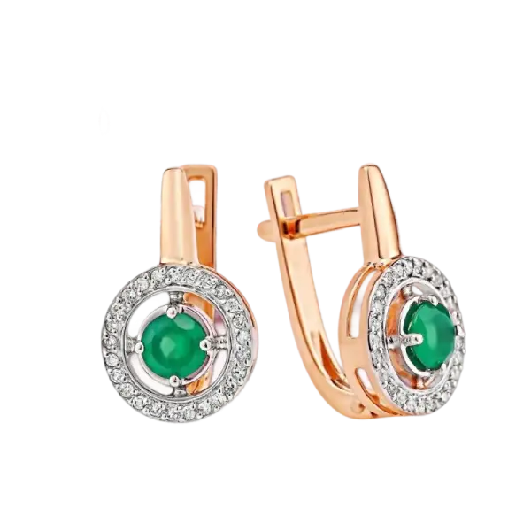 Artikelbild des Artikels “Ohrringe „Rund im Steinkranz“ aus 585 Rotgold mit Diamanten und Achat “