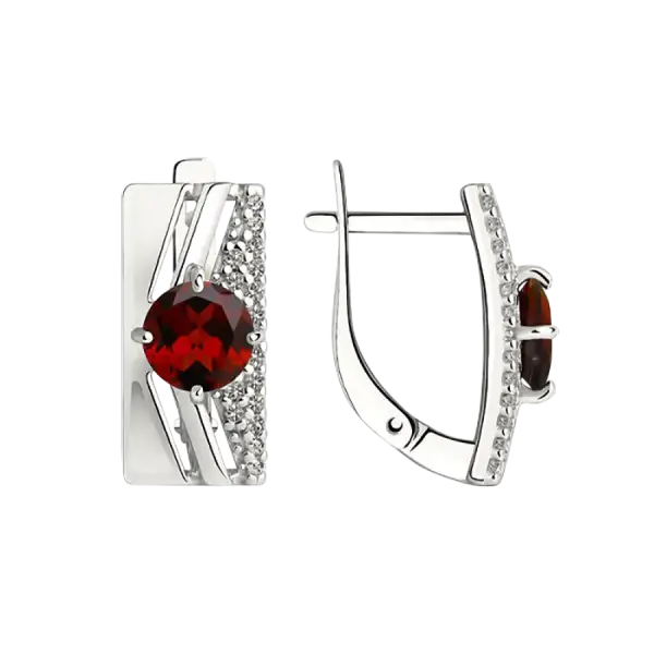 Artikelbild des Artikels “Ohrringe „Rund mit Pavé“ aus 925 Silber mit Zirkonia und Rhodolith “