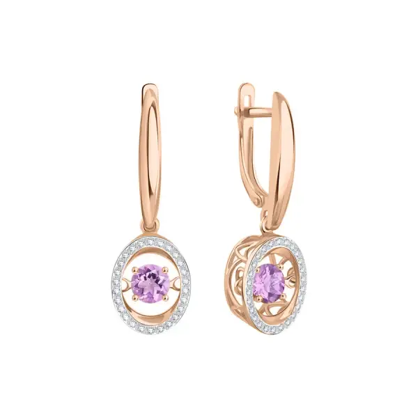 Artikelbild des Artikels “Ohrringe „Runder Stein im Kreis“ aus 585 Rotgold mit Zirkonia und Amethyst “