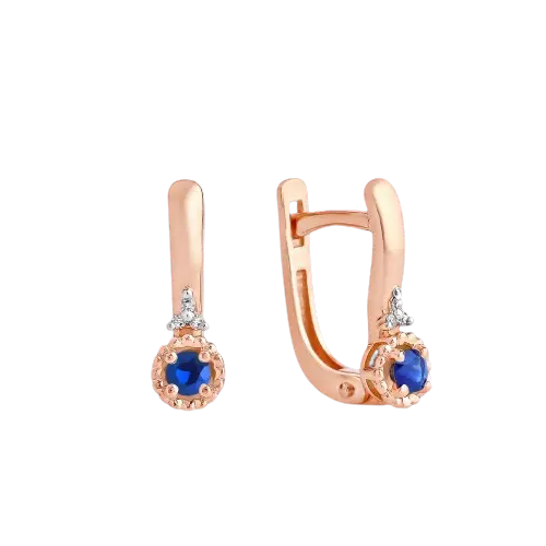 Product image of the product “Earrings “Small Round Stone” in 585 Rose Gold with Diamonds and Sapphire ”