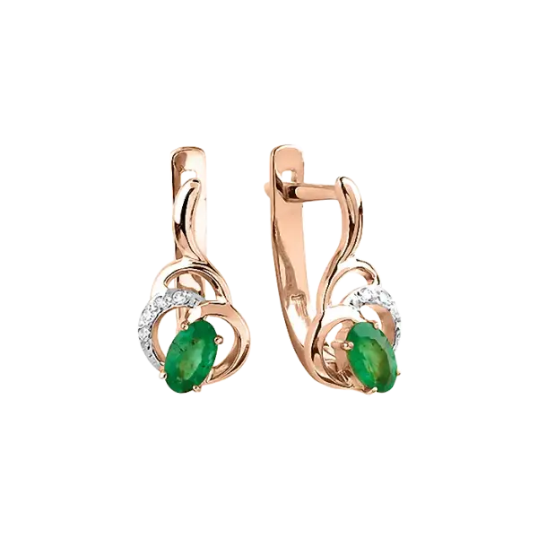 Product image of the product “Earrings “Loop with Stone” in 585 Rose Gold with Diamonds and Emerald ”