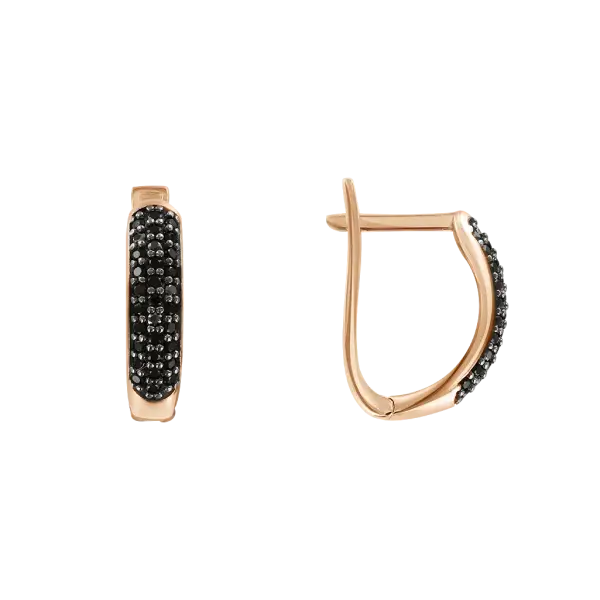 Product image of the product “Earrings “Slim with Row of Black Stones” in 585 Rose Gold with Cubic Zirconia ”