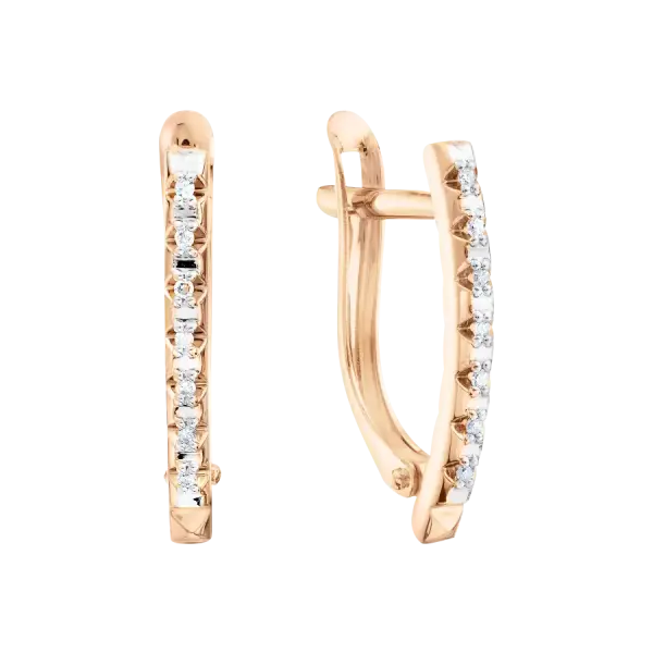 Product image of the product “Earrings “Narrow with Stone Row” in 585 Rose Gold with Diamonds, Height 19 mm ”