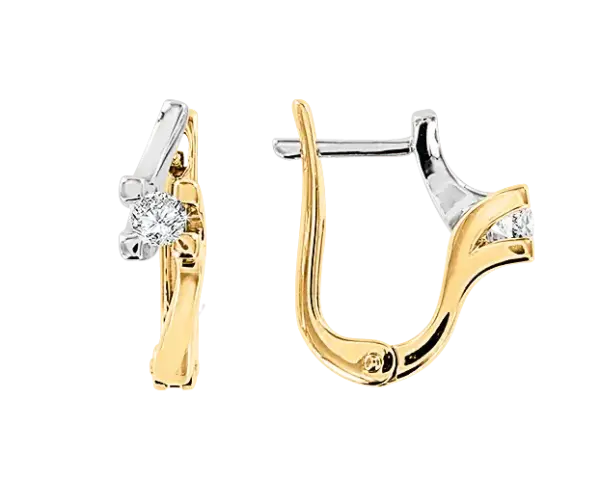 Artikelbild des Artikels “Ohrringe „Solitär mit Schwung“ aus 585 Bicolor-Gold mit Brillanten, Höhe 16 mm “
