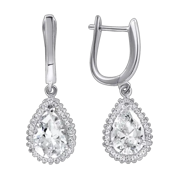 Artikelbild des Artikels “Ohrringe „Tropfen im Steinkranz“ aus 925 Silber mit Zirkonia, Höhe 31 mm “