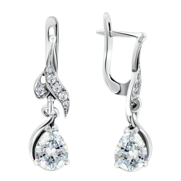 Product image of the product “Earrings “Drop with Leaf Tendril” in 925 Sterling Silver with Cubic Zirconia ”
