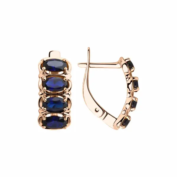 Product image of the product “Earrings “Four Ovals” in 585 Rose Gold with Synthetic Sapphire ”