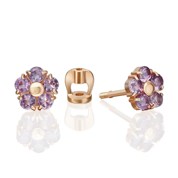 Product image of the product “Stud Earrings “Flower” in 585 Rose Gold with Amethyst ”