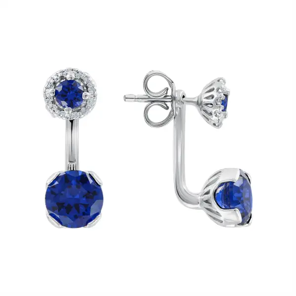 Product image of the product “Stud Earrings “Blue Double Stone with Stone Halo” in 925 Sterling Silver with Cubic Zirconia ”