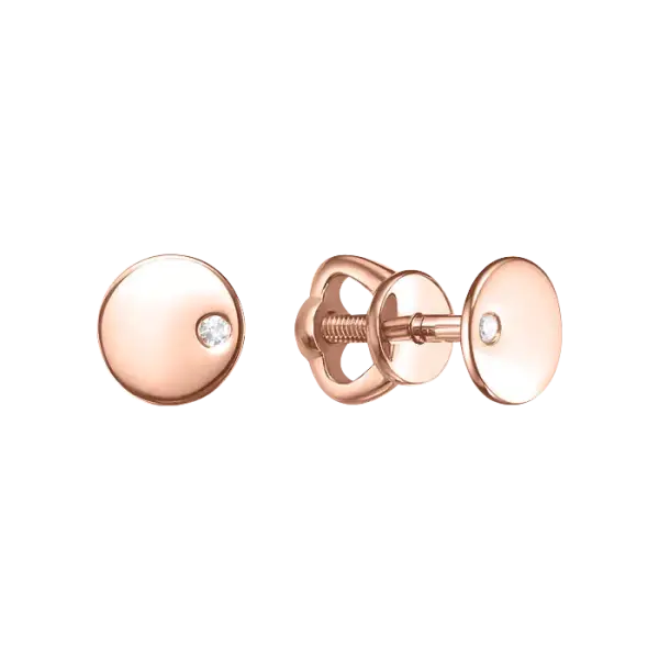 Artikelbild des Artikels “Ohrstecker „Glatte Scheibe mit Stein“ aus 585 Rotgold mit Brillanten “