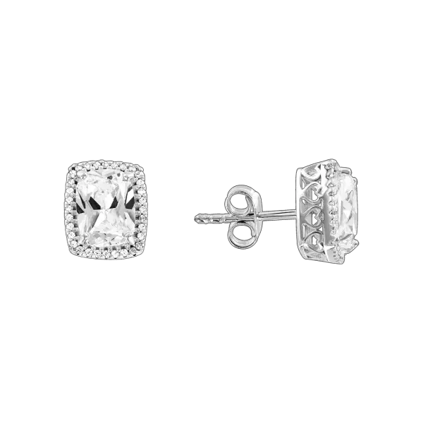 Product image of the product “Stud Earrings “Cushion with Stone Halo” in 925 Sterling Silver with Cubic Zirconia, Height 10 mm ”
