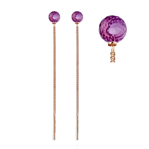 Product image of the product “Stud Earrings “Ball on Threader Chain” in 585 Rose Gold with Amethyst ”