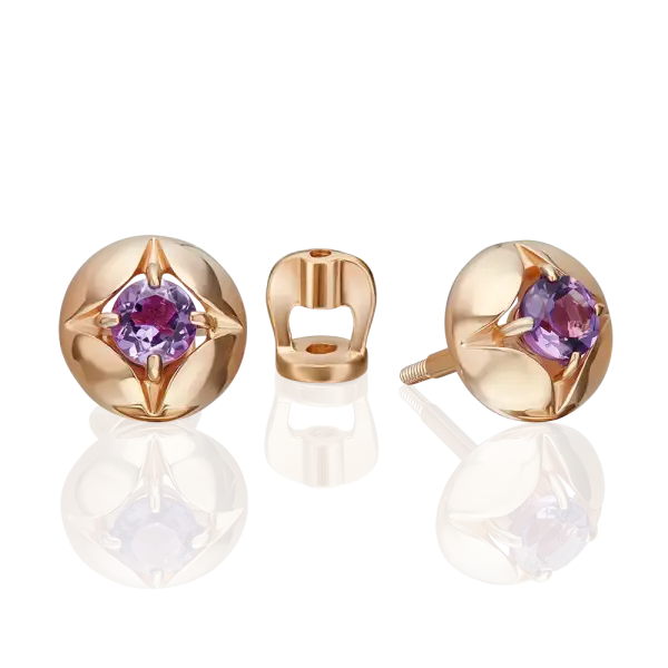 Artikelbild des Artikels “Ohrstecker „Kugel mit Sternfassung“ aus 585 Rotgold mit Amethyst “
