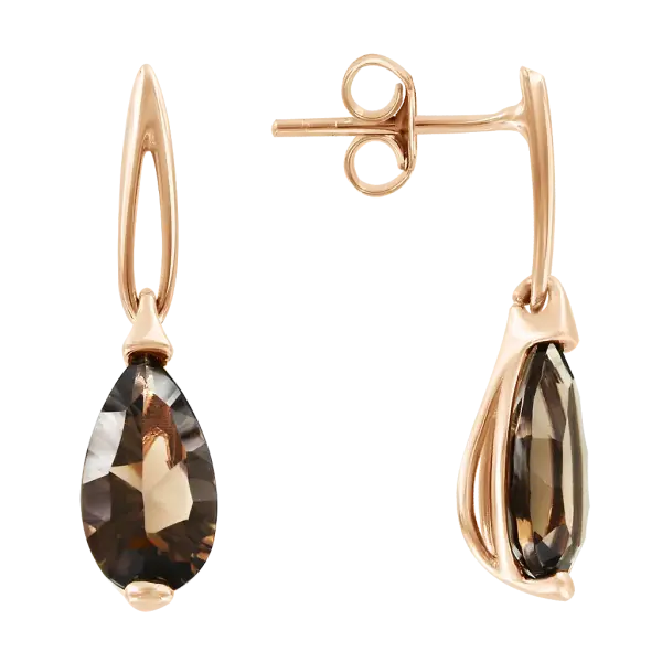 Product image of the product “Stud Earrings “Smoky Quartz Drop” in 585 Rose Gold with Quartz ”