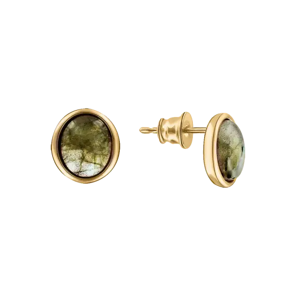 Product image of the product “Stud Earrings “Round Labradorite” in Gold-Plated 925 Sterling Silver with Labradorite ”