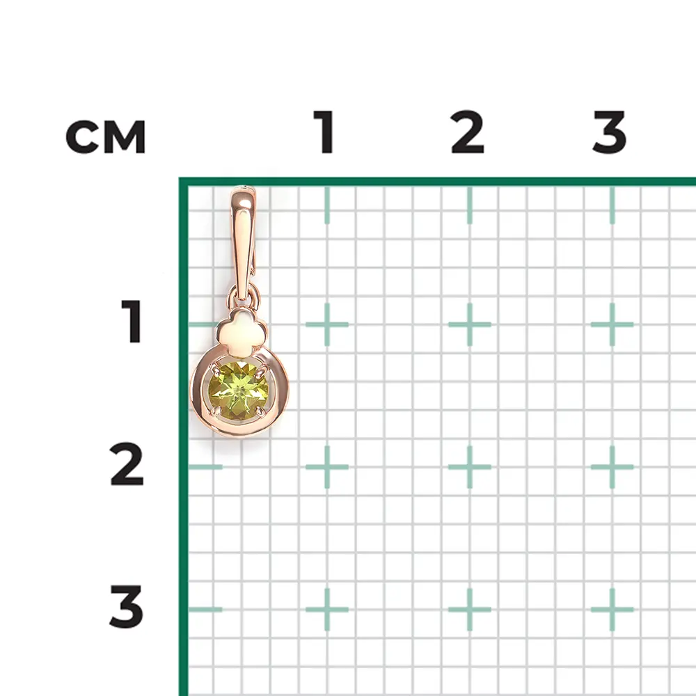 Artikelbild des Artikels “Anhänger „Rund mit Kleeblattöse“ aus 585 Rotgold mit Chrysolith “