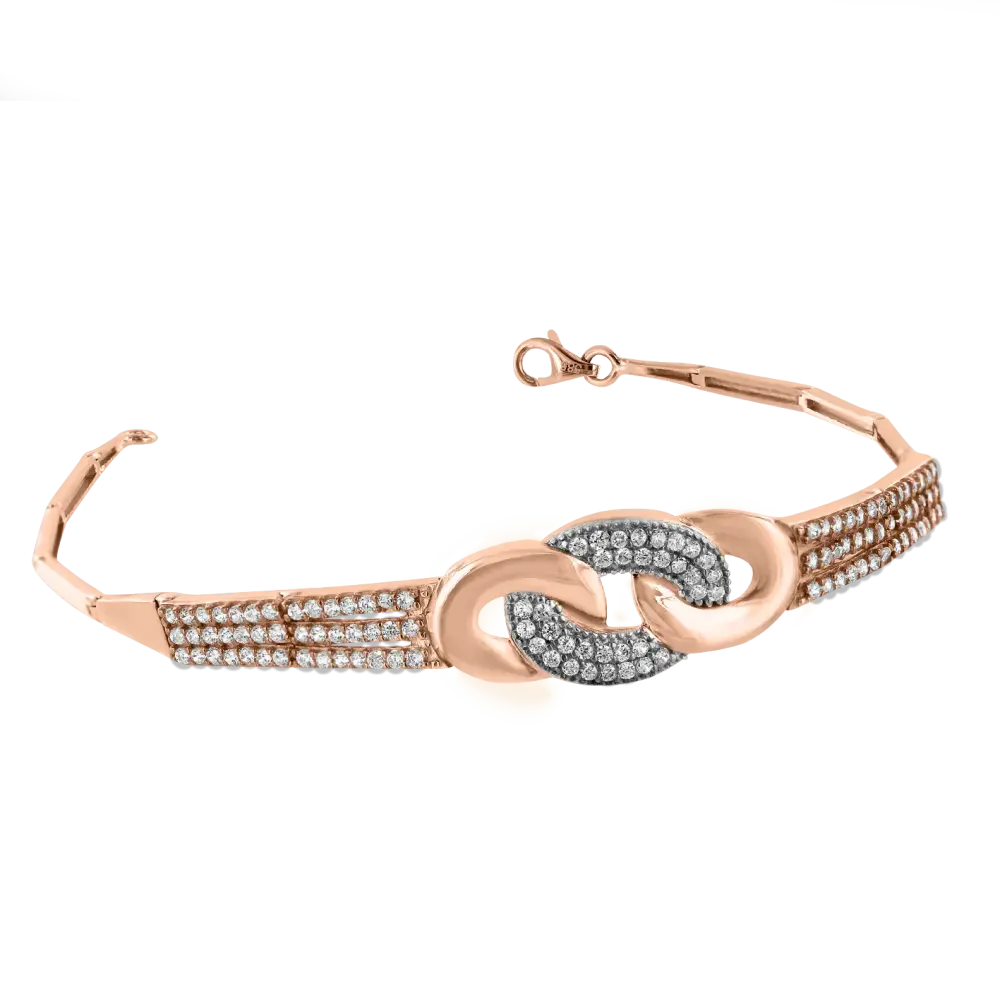 Product image of the product “Necklace “Intertwined Rings with Fringes” in 585 Two-Tone Gold with Cubic Zirconia ”