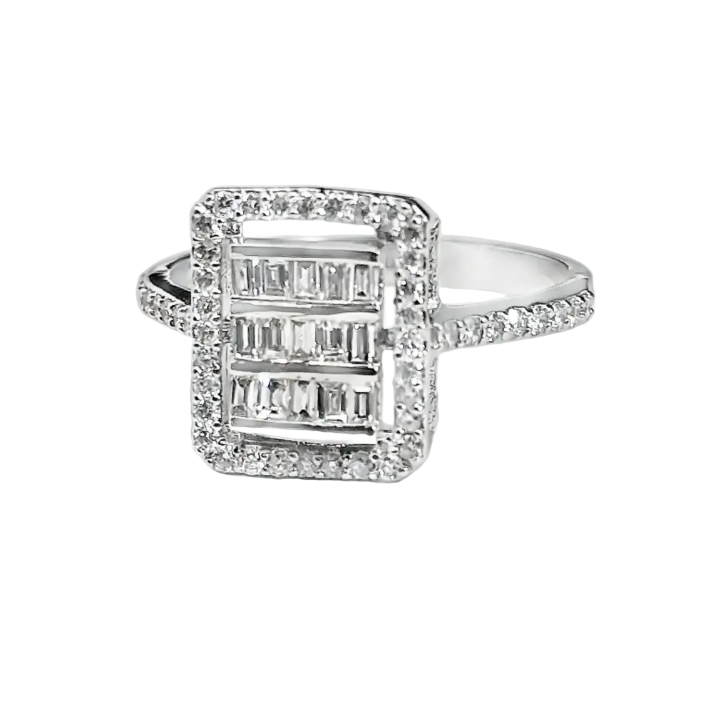 Product image 2 of the product “Women's Ring “Baguette Stones in Frame” in 585 White Gold with Diamonds ”