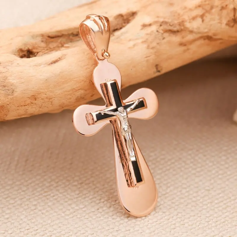 Product image of the product “Cross Pendant “Rounded with Crucifix” in 585 Two-Tone Gold, Height 36 mm ”
