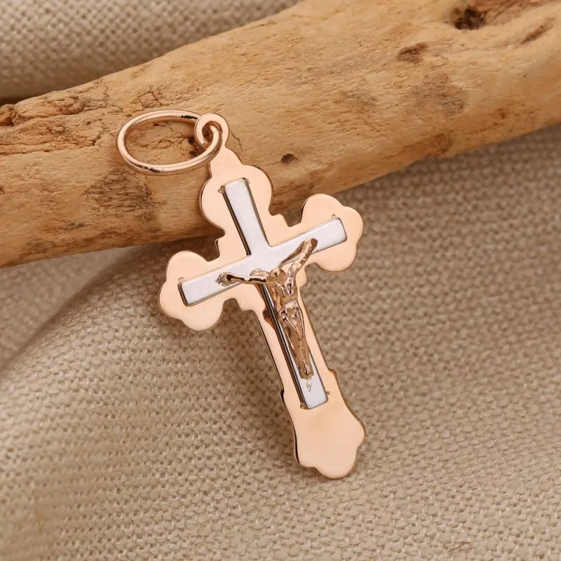 Artikelbild 2 des Artikels “Kreuz-Anhänger „Orthodox mit Weißgold-Mitte“ aus 585 Bicolor-Gold, Höhe 40 mm “
