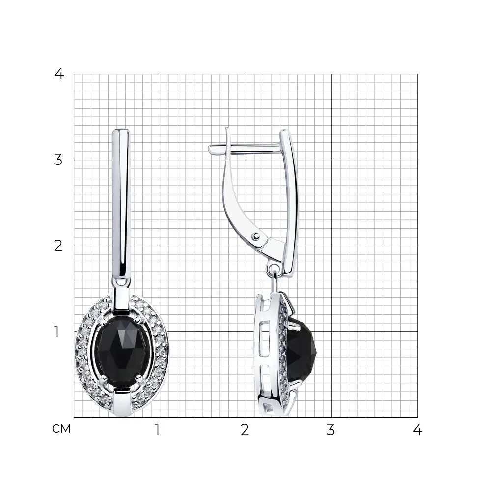 Product image 2 of the product “Drop Earrings “Black Oval with Stone Halo” in 925 Sterling Silver with Cubic Zirconia and Agate ”