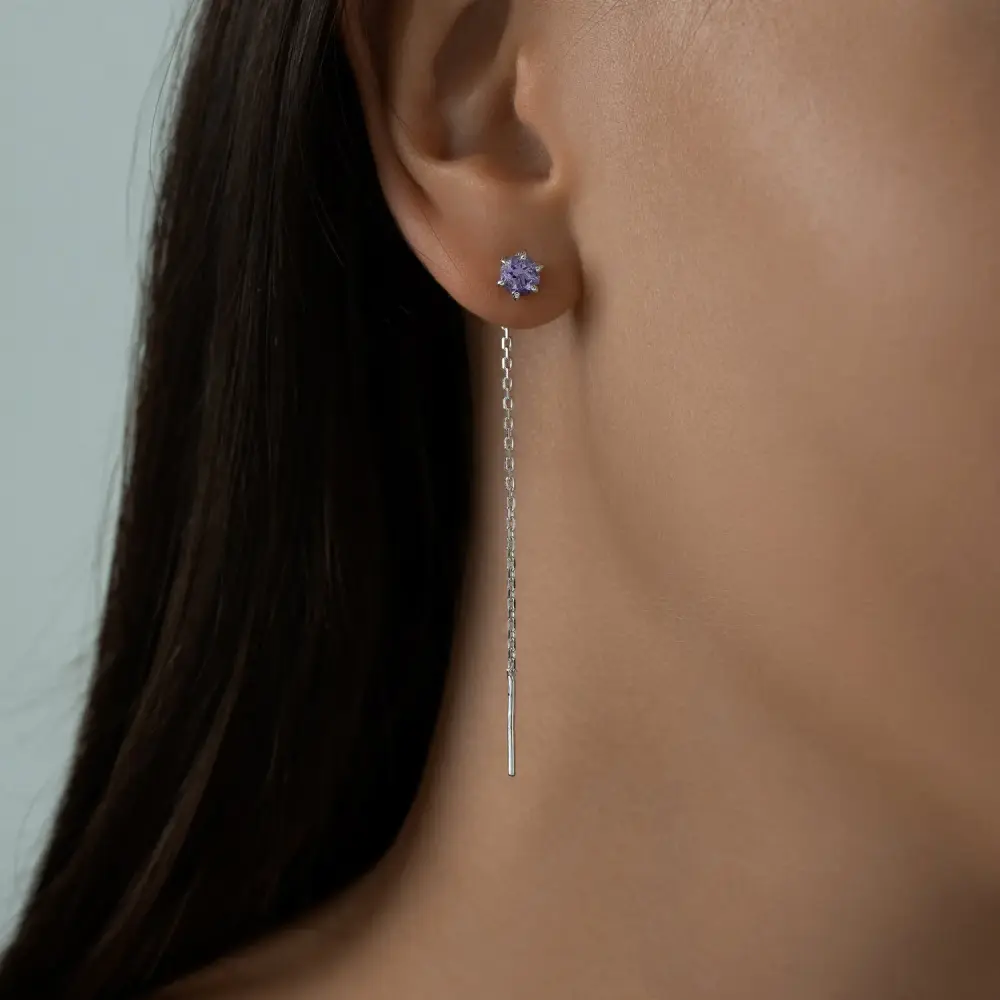 Artikelbild des Artikels “Ohrhänger „Solitär an Kette lila“ aus 925 Silber mit Amethyst “