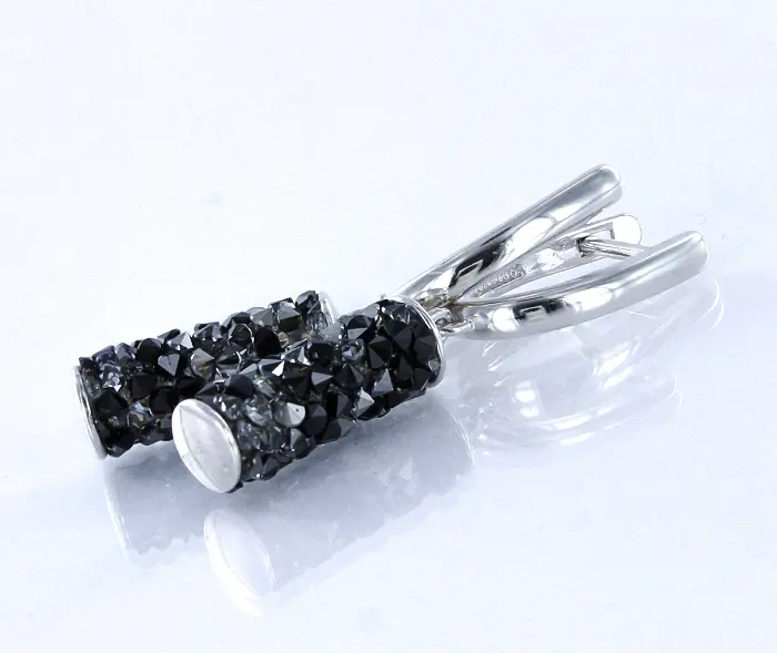 Product image of the product “Drop Earrings “Cylinder” in 925 Sterling Silver with Cubic Zirconia and Swarovski Crystals, Ø 37 mm ”