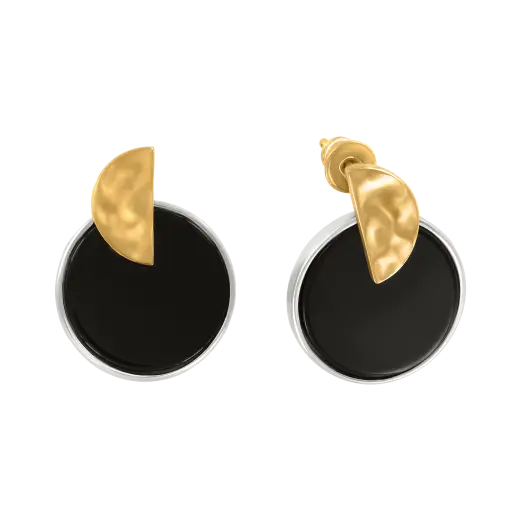 Product image 2 of the product “Stud Earrings “Round Onyx Disc” in Gold-Plated 925 Sterling Silver with Onyx ”