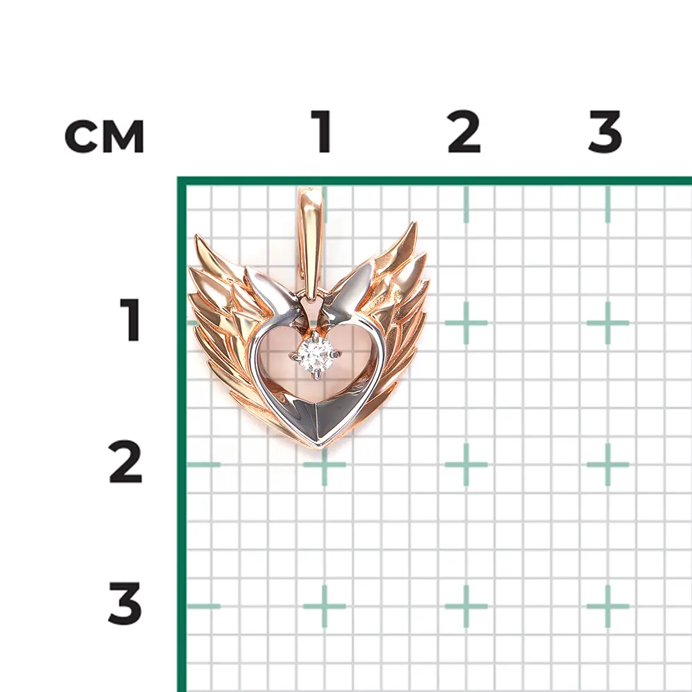 Product image 2 of the product “Pendant “Heart with Wings” in 585 Two-Tone Gold with Cubic Zirconia, Height 19 mm ”