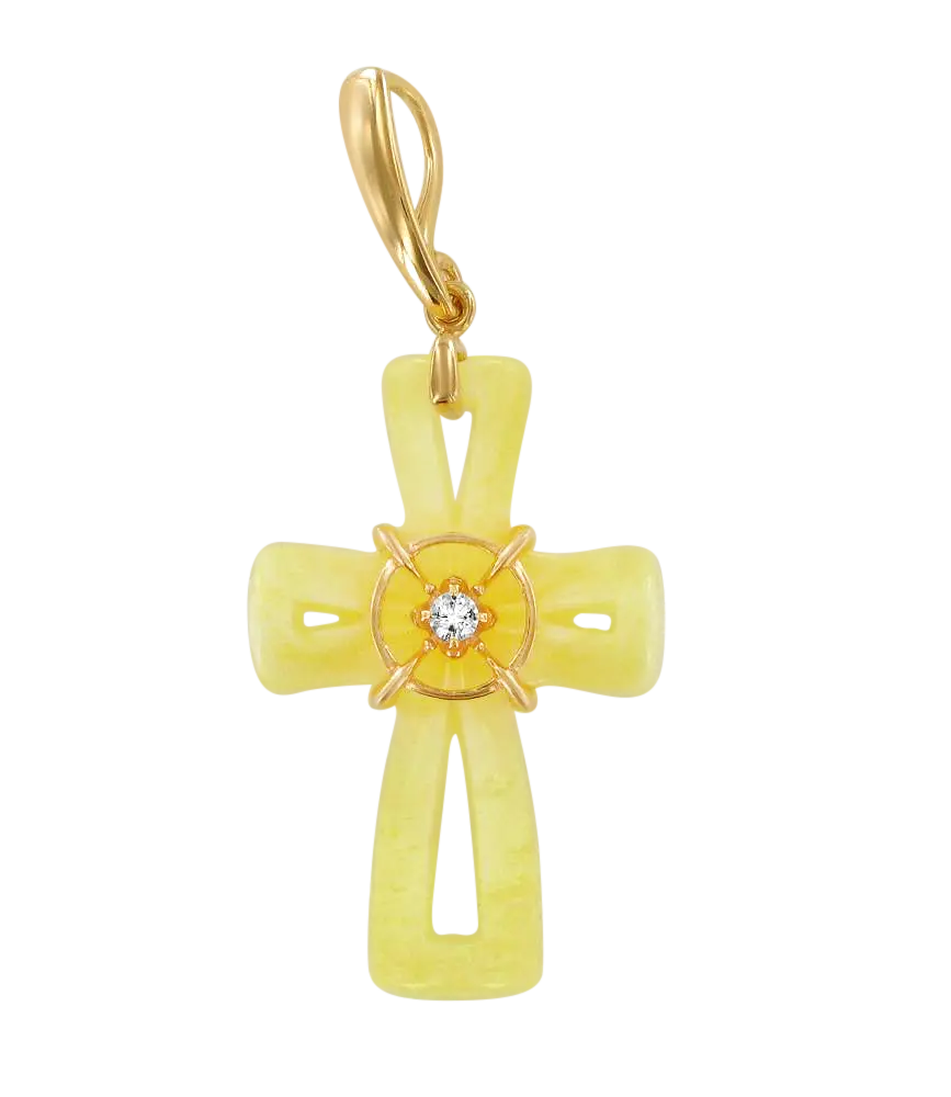 Artikelbild 2 des Artikels “Anhänger „Kreuz mit Steuerrad“ aus 925 Silber vergoldet mit Zirkonia und Bernstein, Höhe 58 mm “