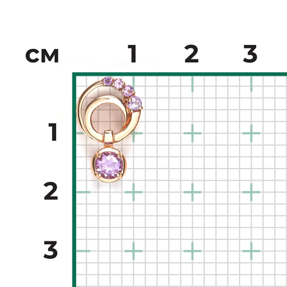 Artikelbild 2 des Artikels “Anhänger „Ring mit Steinen und Tropfen“ aus 585 Rotgold mit Amethyst “