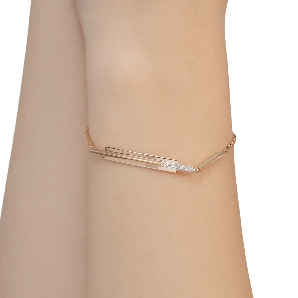Artikelbild 2 des Artikels “Armband „Stäbe mit Steinen“ aus 585 Rotgold mit Zirkonia “