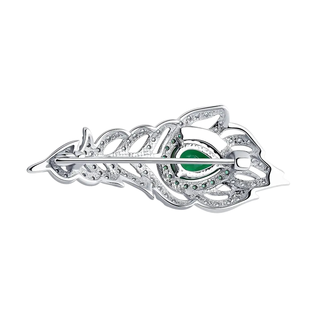 Artikelbild 2 des Artikels “Brosche „Pfauenfeder mit grünem Stein“ aus 925 Silber mit Zirkonia “