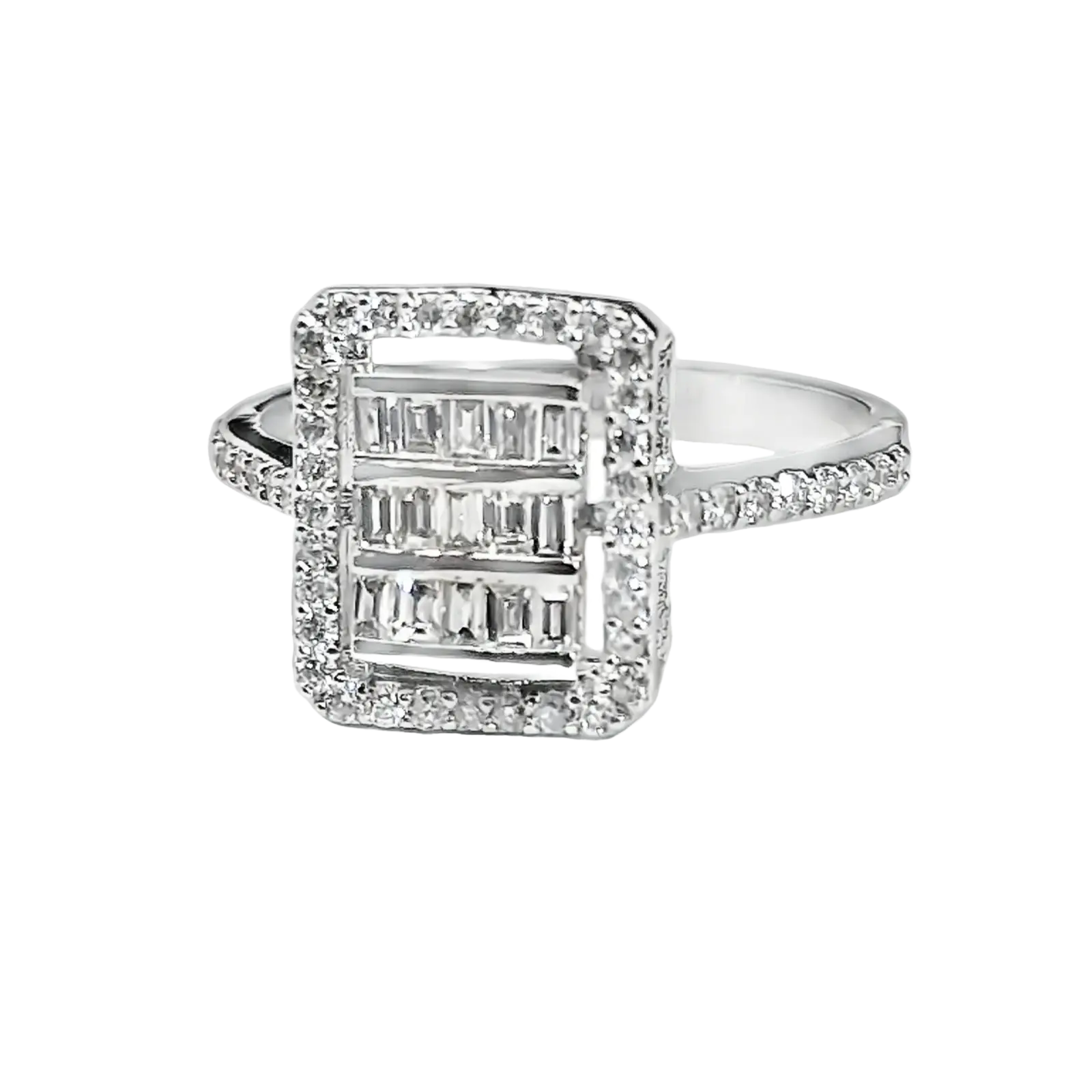 Product image 2 of the product “Women's Ring “Baguette Stones in Frame” in 585 White Gold with Diamonds ”