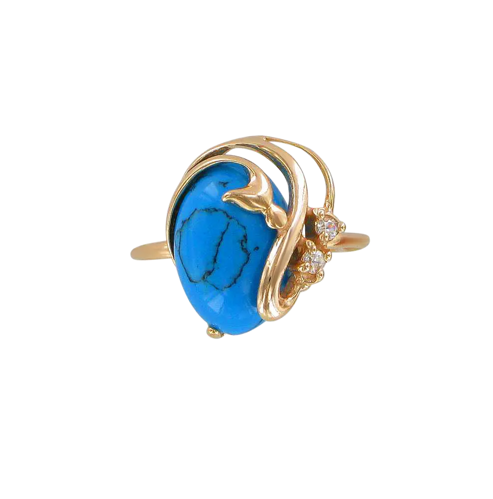 Product image 2 of the product “Women's Ring “Oval with Sweep” in Gold-Plated 925 Sterling Silver with Cubic Zirconia and Turquoise ”